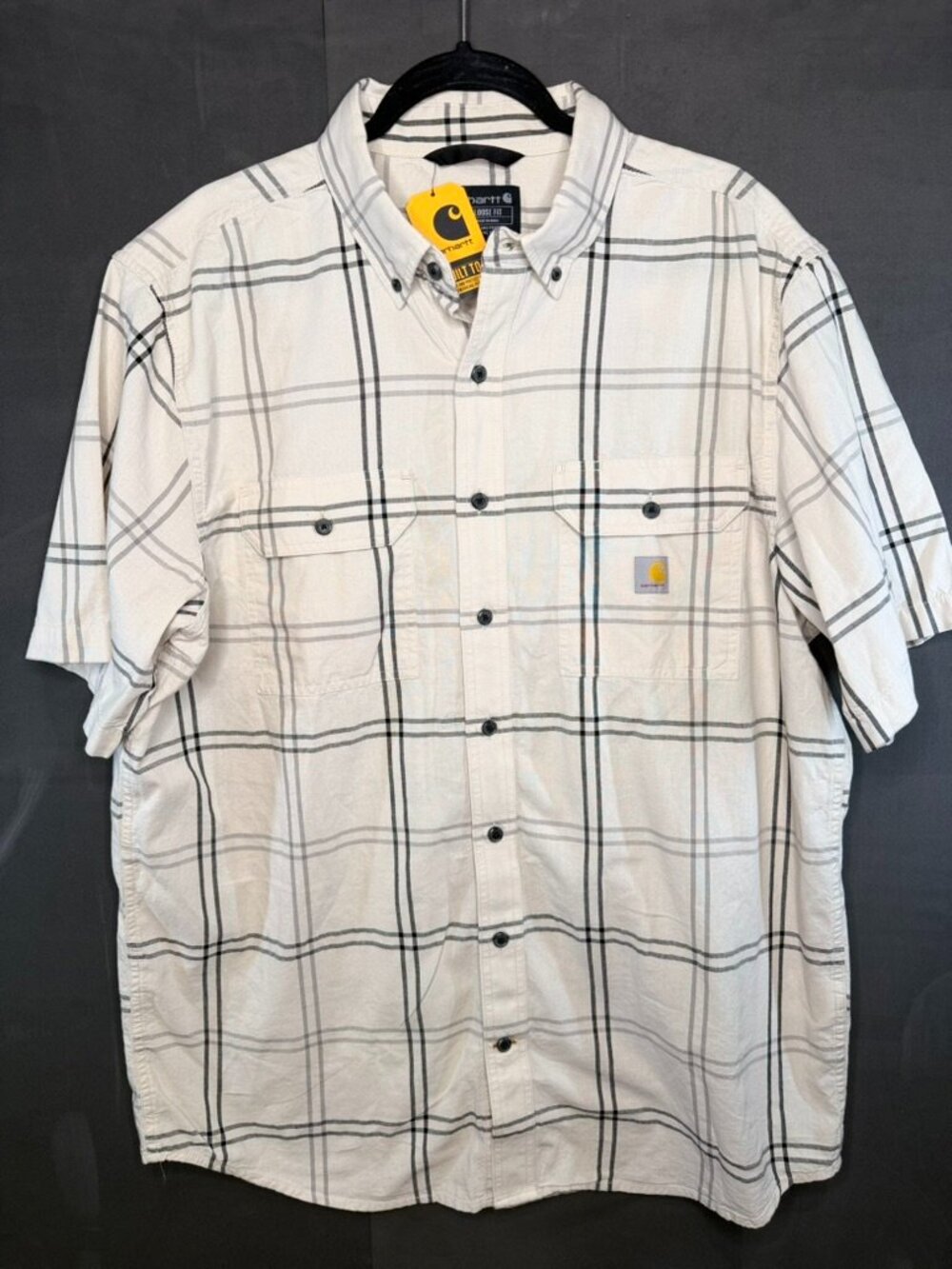 NWT Carhartt Shirt Men Large Tall LT White Outdoor Button Up Loose Plaid NEW